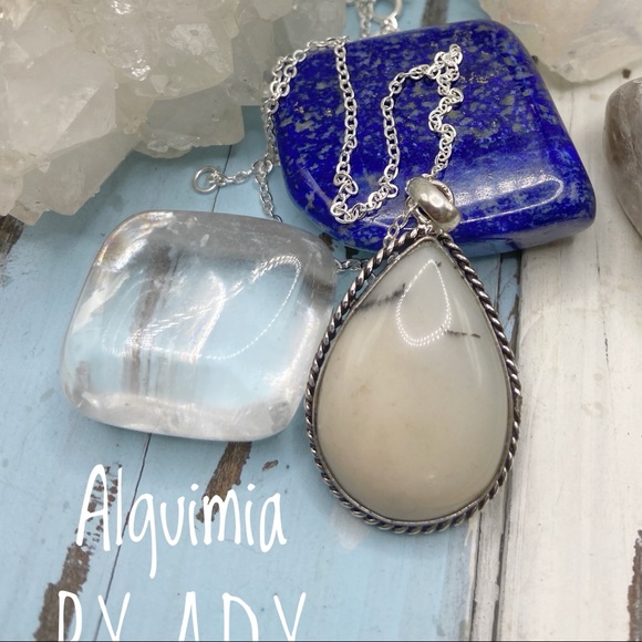 Alquimia Jewelry - Dendritic white opal drop sterling silver gemstone necklace